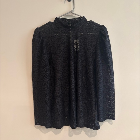 GAP Black Lace Long Sleeve Sheer Mock Neck Blouse Top Small - Picture 3 of 8